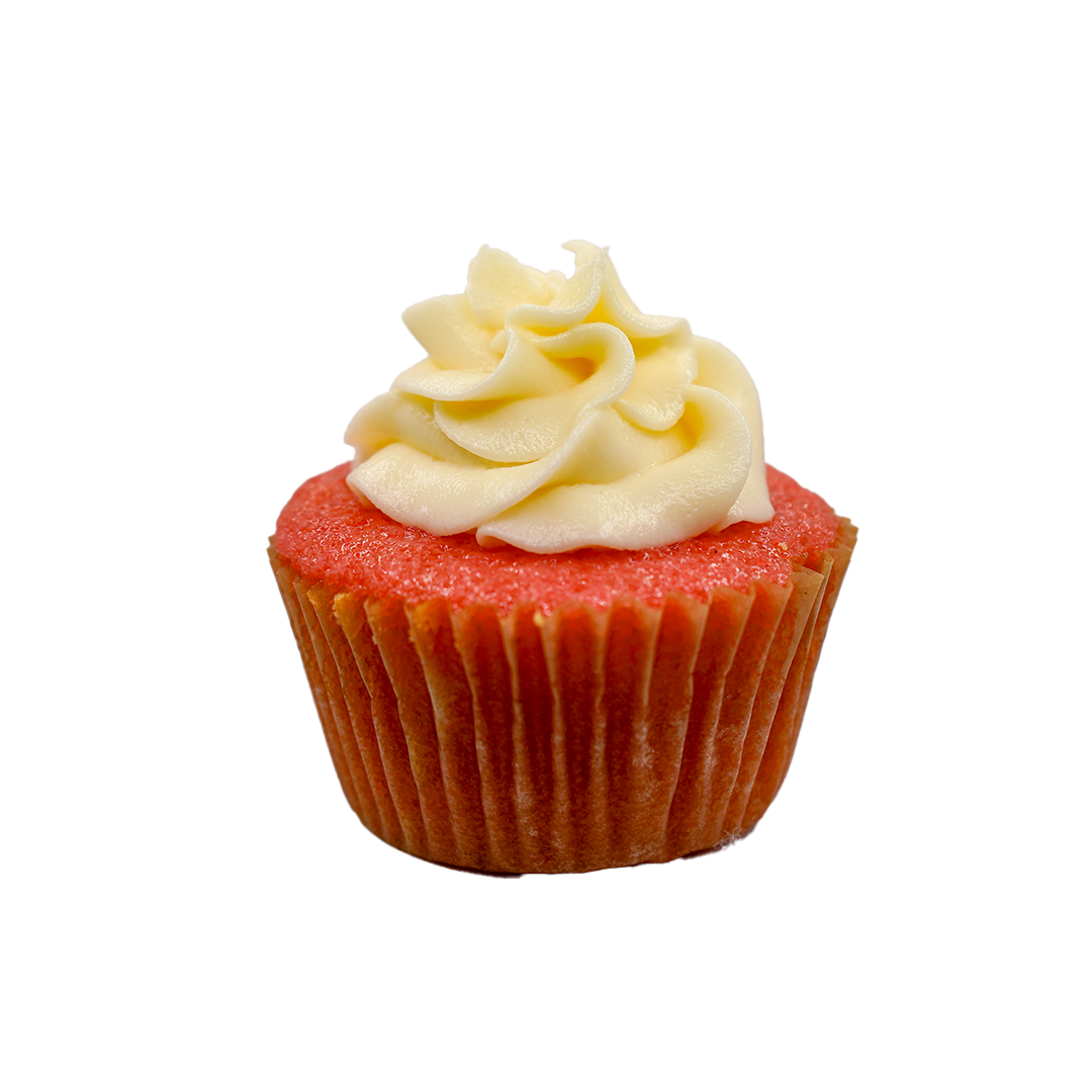 Strawberry cupcake with cream cheese frosting on a transparent background