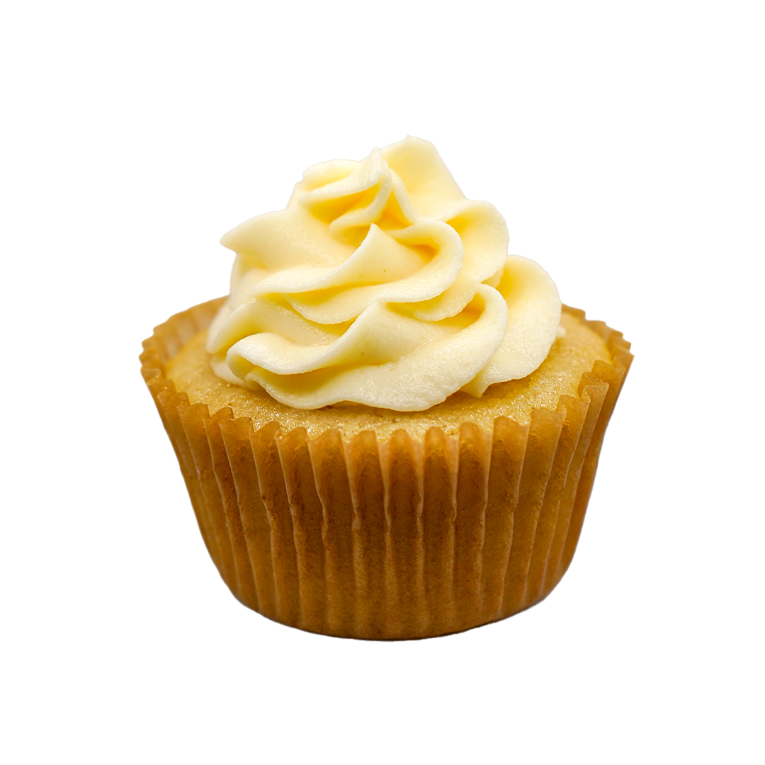 Vanilla cupcake with cream cheese frosting on a transparent background