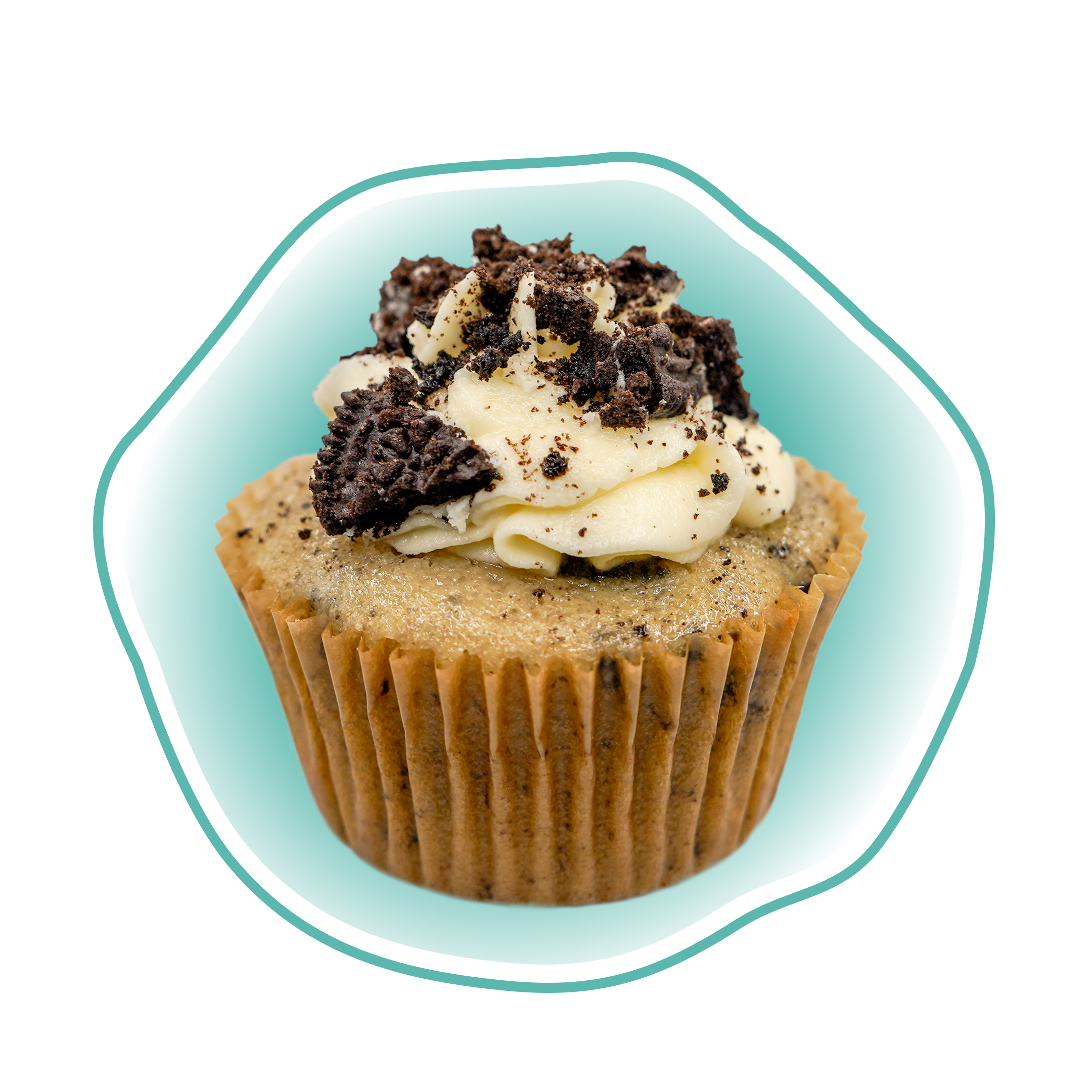 Oreo cupcake on a gradient background